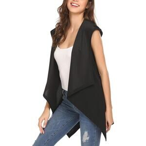White House Black Market Open Front Vest Sleeveless Drapey Cardigan Black Sz 12